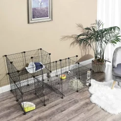 Freigehege<SONGMICS Kleintiergehege aus Metallgitter Schwarz
